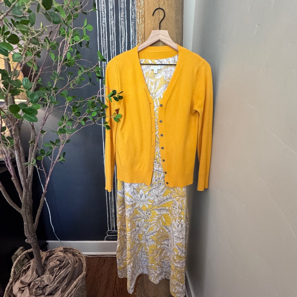 J. Jill Mustard/Sunflower Yellow Floral Dress SMALL (Had two, M&S)